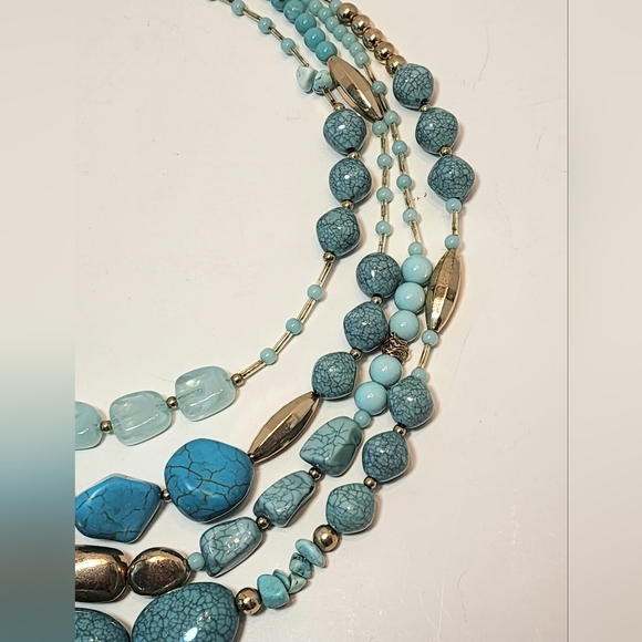 Bocar Goldtone and Faux Turquoise Multi-layered 4 Strand Necklace - Picture 8 of 12